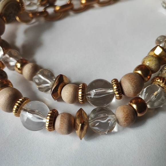 Limited Express Wood Acrylic Lucite Long EXP Gold Tone Dual Strand - Picture 9 of 16